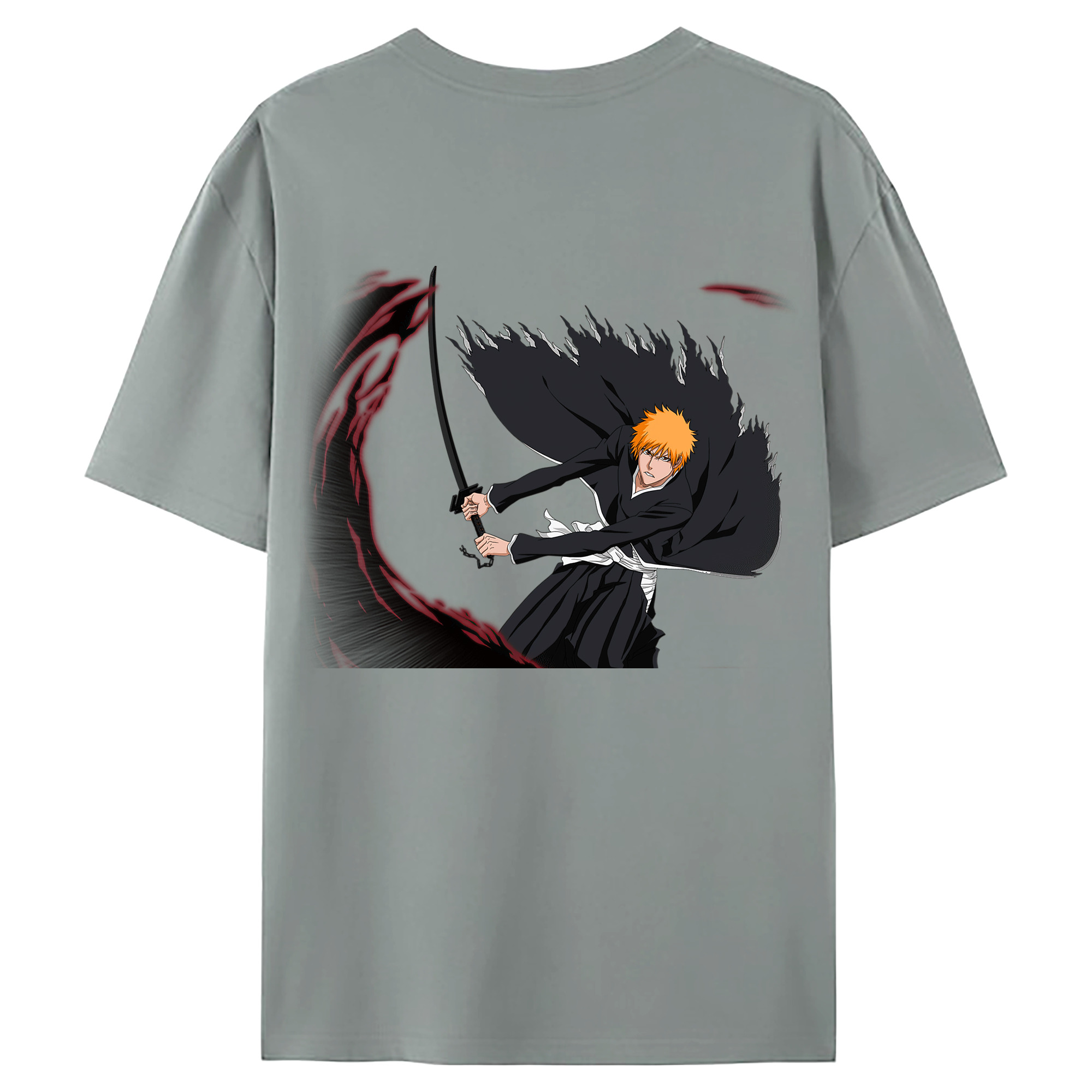 （画像用） ブリーチ 黒崎一護（くろさき いちご）BLEACH Kurosaki Ichigo 綿100％ メンズ半袖Tシャツ（バックプリント） 通気性